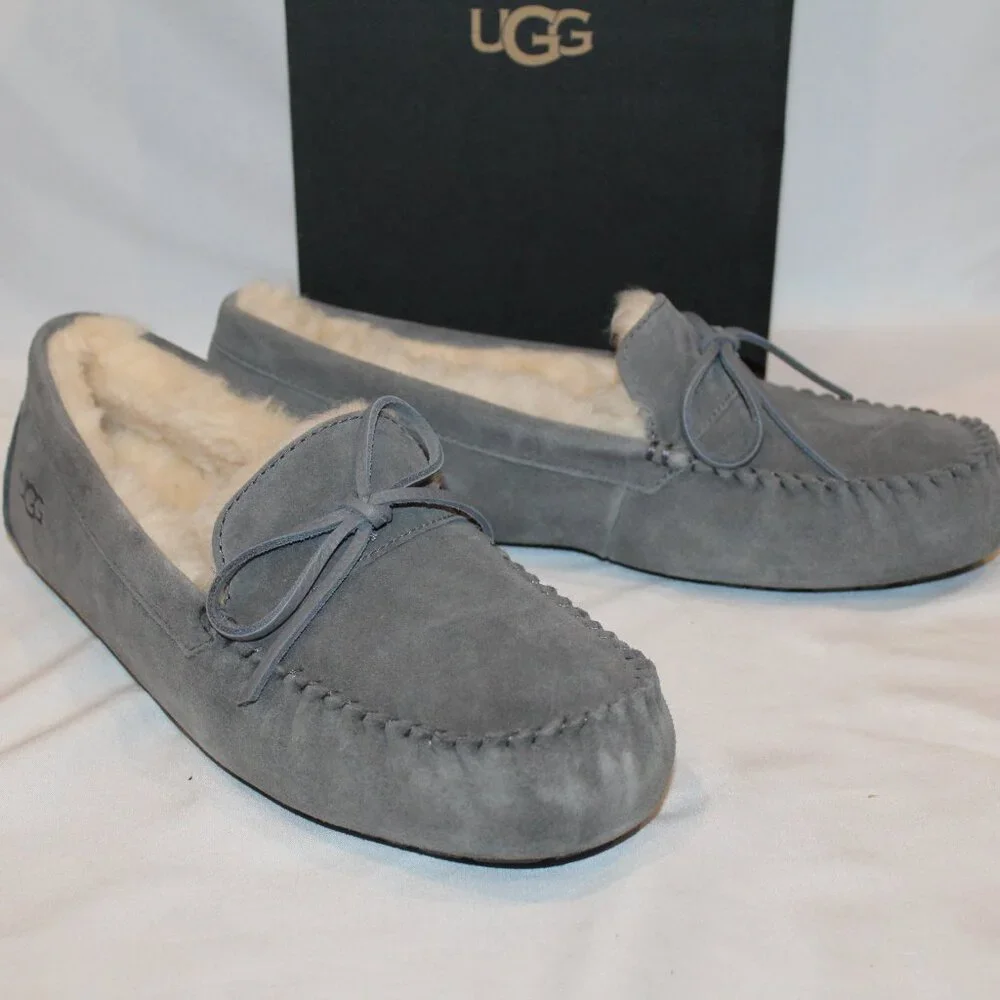 UGG MEN'S OLSEN SUEDE SHEARLING LINED SLIP ON SLIPPERS GRAY‎